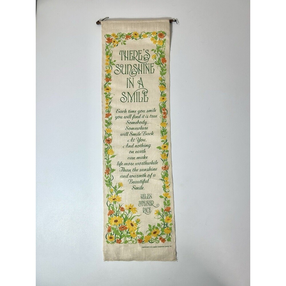 1976 Gibson Greeting Cards Linen Wall Hanging Helen Steiner Rice poem Decor